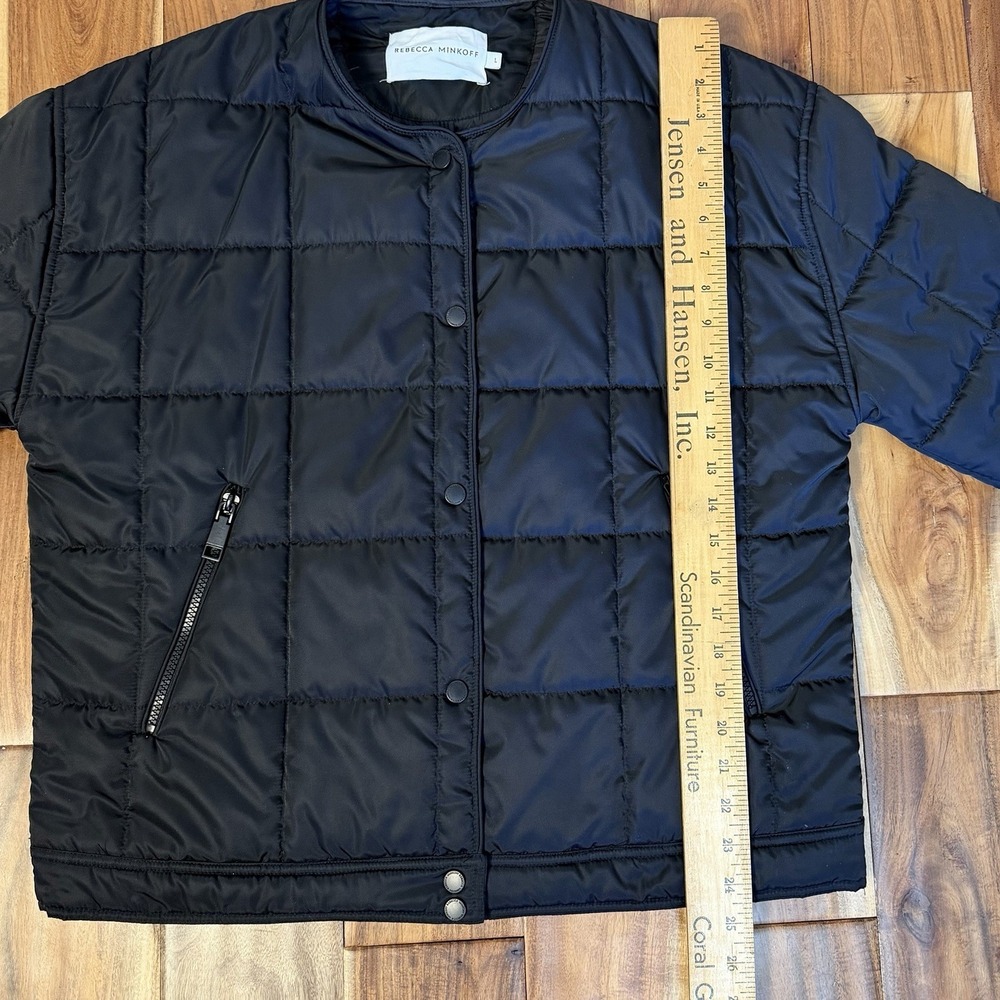 Rebecca Minkoff Puffer Jacket Womens Black Snap Front Quilted Size Large - Picture 4 of 7